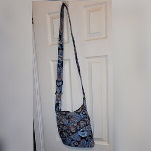 Vintage Quilted Stephanie Dawn Blue and Mocha Paisley Crossbody Bag